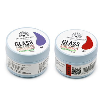 Набор гелей Global Fashion Glass Candy Pop 05 и 07: для укрепления, наращивания и дизайна, 2х15 мл