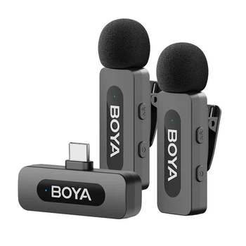 Беспроводной микрофон двойной BOYA BY-V20 V2.0 для iPhone 15/16/17 и Android Type-C качественное аудио для видеоблогов и подкастов
