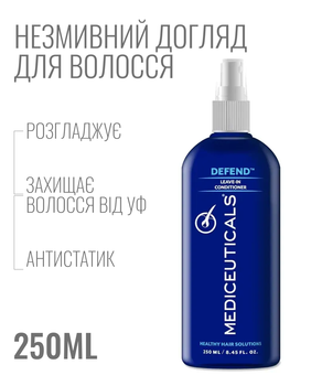 Незмивний догляд для волосся, захист і згладжування Mediceuticals Defend 250 мл засіб для блиску, антистатик для волосся