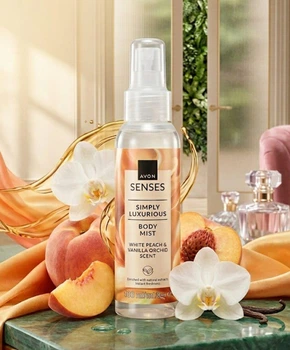 Освіжаючий лосьйон-спрей для тіла Avon з ароматом персика та ванільної орхідеї «Справжня розкіш» 100 мл