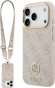 Etui Guess 4G Strass Logo & Big Strap Metal Buttons MagSafe do Apple iPhone 17 Pro Pink (GUHMP17LP4G4DCSP)