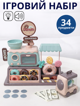 Игровой набор Магазин пончиков 34 предмета Со звуковыми и световыми эффектами Детская интерактивная кухня кафе