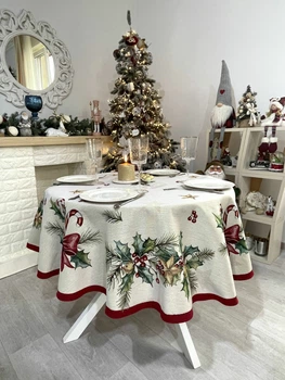Скатерть новогодняя гобеленовая "Candy Cane Christmas" (серебряный люрекс) (CASCABEL-160D)