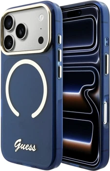 Etui Guess IML Script Metal MagSafe do Apple iPhone 17 Pro Blue (GUHMP17L5HTCSMSB)