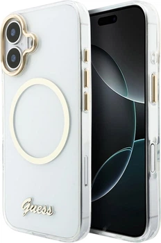 Etui Guess IML Script Metal MagSafe do Apple iPhone 17 Transparent (GUHMP17S5HTCSMST)