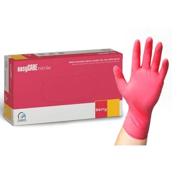 Нітрилові рукавички easyCARE Nitrile BERRY, малинові, неопудрені, M (100 шт/уп.)