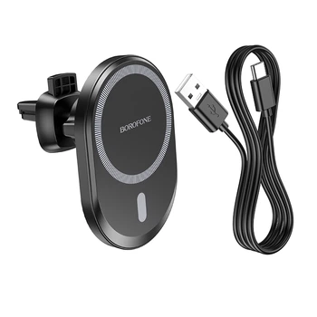 Держатель для смартфона Borofone BH201 Magnetic Wireless с магнитной беспроводной зарядкой для воздуховода, 5W / 7.5W / 10W / 15W выход Black