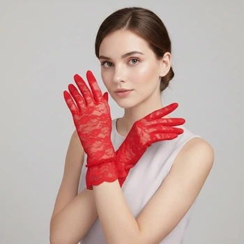 Рукавички жіночі мереживні короткі з оборкою вечірні Honey Fashion Accessories S/M/L червоний (7-14)