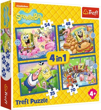 Zestaw puzzle Trefl 4 w 1 Sponge Bob: Podwodne życie Sponge Boba 35/48/54/70 elementów 34674 (5900511346749)