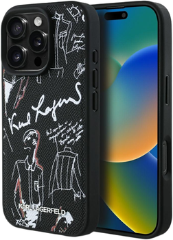 Etui Karl Lagerfeld Grained Pattern & Logo MagSafe do Apple iPhone 16 Pro Max Black (3666339463335)