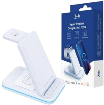 Індуктивний зарядний пристрій 3MK Hyper Wireless Charger 15 W для смартфона смарт годинника навушників білий (5903108483056)