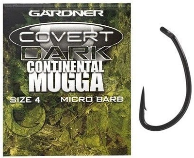 Крючки Gardner Covert Continental Dark Mugga hooks barbed #4 20шт