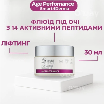 Крем під очі Smart4Derma з 14 пептидами Ліфтинг-флюїд проти зморшок і темних кіл для шкіри навколо очей Освітлюючий, розгладжуючий, тонізуючий Smart4Derma 30 мл