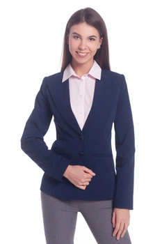 Жіночий приталений піджак з кишенями LadyLike 46 Синій (ll2131520164342)