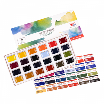 Набір акварельних фарб Rosa Studio Watercolours Plein Air 24 кольори кювета картонна коробка (3405002)