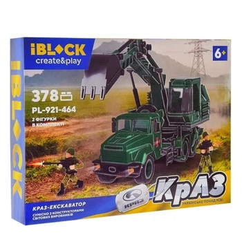 Конструктор IBLOCK PL-921-464 Армия ВСУ КрАЗ Экскаватор, 378 деталей, 2 фигурки