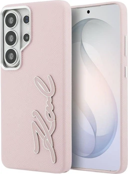 Чохол Karl Lagerfeld Grained Signature Metal Resin Logo для Samsung Galaxy S26 Ultra Pink (KLHCS26LPGFKSRSP)