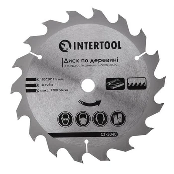 Диск пильний по деревині 185x20x1.5 мм, 18 зубів INTERTOOL CT-3040