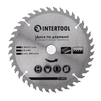 Диск пильний по деревині 180x22x1.5 мм, 40 зубів INTERTOOL CT-3043