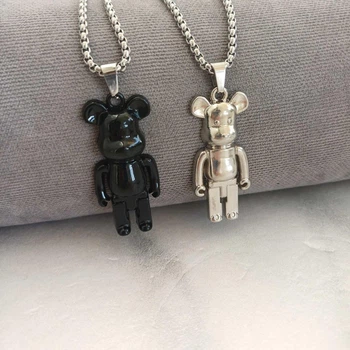 Кулоны парные Мишки Bearbrick чёрный + серебристый на цепочках, подвески для пары унисекс 4 см