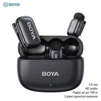 Беспроводной петличный микрофон Boya Mini-18 (3.5 мм для фотоаппаратов, камер и смартфонов, радиус действия до 100 м) - Черный
