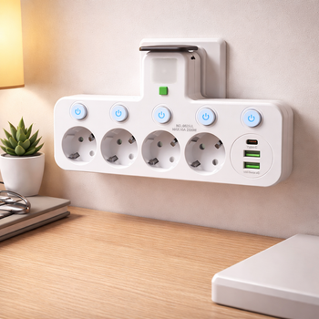 Сетевой фильтр 2500W, разветвитель 4 розетки + USB порты, Белый