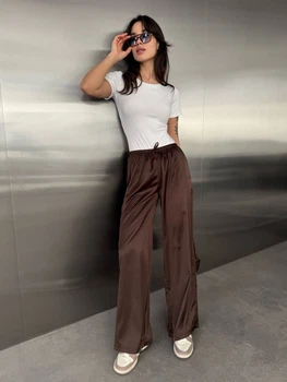 Жіночі шовкові штани широкого крою Uaclothes 46 Капучино (like37126-175551366)