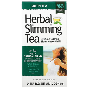 Травяной чай для похудения 21st Century "Herbal Slimming Tea" листья сенны для снижения веса, вкус зеленый чай, без кофеина (24 чайных пакетика / 48 г / 1,7 унции)
