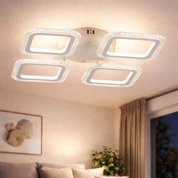 Стельова LED люстра 64W з пультом Valeso з квадратними плафонами 3000K-6500K біла IP20 G 2708/4 WT 64W