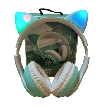 Детские наушники Cat беспроводные LED светящиеся с ушками Бирюзовые(Cat 123)
