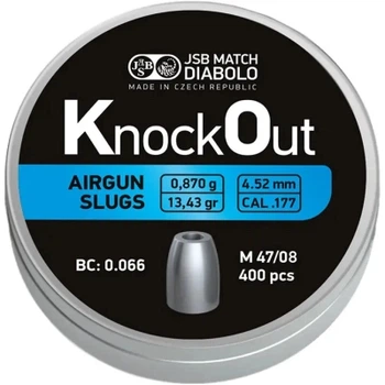 Пульки JSB Diabolo KnockOut Slugs 4,52 мм, 0,87 г, 400 шт/уп (546126-400)