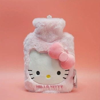 Грілка плюшева об'єм 500 мл Хеллоу Кітті Hello Kitty, грілка гумова у плюшевому чохлі Hello Kitty 0,5л