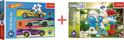 Набір пазлів Trefl Hot Wheels Гонка 60 елементів + The Smurfs Зачарований ліс 60 елементів (518590729_568972126)