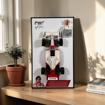 Арт Держатель Рамка на Стену 50x30 см. для вашего конструктора Icons McLaren MP4/4 Ayrton Senna Айртон Сенна (10330) с дополнительным креплением для мини-фигурки / White Design