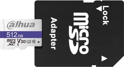 Карта пам'яті Dahua C100A microSDXC 512GB Class 10 UHS-I U3 V30 + SD адаптер (DHI-TF-C100A-512GB)