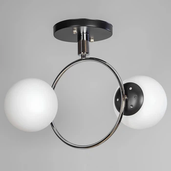 Люстра потолочная Light House SH-20426/2 BK+CR 330*260*300 E27 черная + хром, плафоны белые