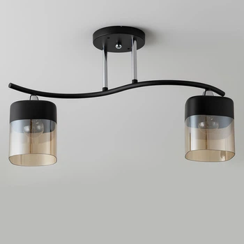 Люстра потолочная Light House SR-20429/2 BK+CH L505*W125*H285 черная + хром, плафон черный + янтарный