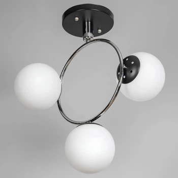 Люстра потолочная Light House SH-20426/3 BK+CR 330*260*460 E27 черная + хром, плафоны белые