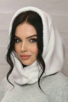 Белый капюшон из экомеха норка 704-001
