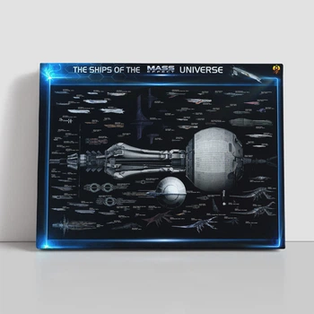 Інтер'єрна картина Ефект Маси, розміри космічних кораблів, Mass Effect, плакат для геймера, 60×81 см (id3646)