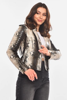 Куртка-косуха женская из экокожи черно-белого цвета Fashion размер 40-42 (210848)