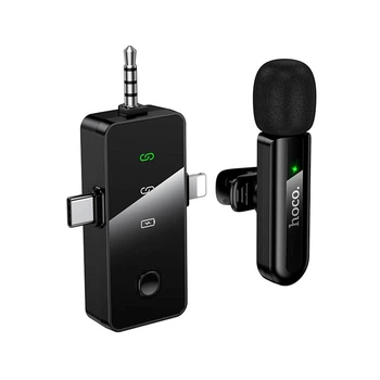 Беспроводной микрофон HOCO L20B 2.4G с разъёмом Type-C/Lightning/3.5 мм с цифровым шумоподавлением Чёрный (17652)