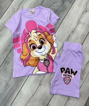 Летний детский костюм (футболка + шорты) для девочки PAW Patrol "Skye" Сиреневый 104-110