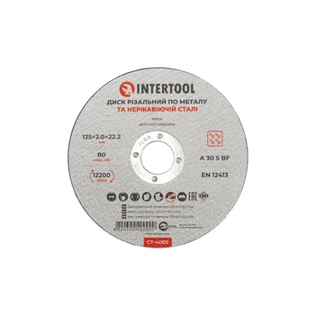 Круг отрезной по металлу, 125×2,0×22,2 мм, 12200 об/мин INTERTOOL CT-4009