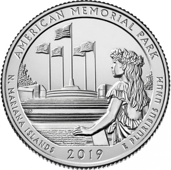 Монета 25 центів (квотер) США 2019 D UNC Американський Меморіальний Парк. American Memorial Park
