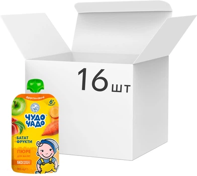 Упаковка пюре фруктово-овощного Чудо-Чадо Батат с фруктами для детей от 6 месяцев 90 г х 16 шт (4820016255869)