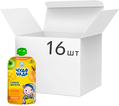 Упаковка пюре фруктово-овочевого Чудо-Чадо Гарбуз з фруктами для дітей від 6 місяців 90 г х 16 шт (4820016255845)
