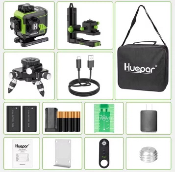 Лазерный уровень Huepar Z04CG 4D (16 линий) 360° | Bluetooth, LCD, зелёный луч, двойное питание