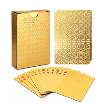 Пластиковые карты для покера GoldCards, золотистая рубашка, цветные цифры, 54 карты