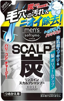 Мужской шампунь с древесным углем KOSE Men's Softymo Rinse-in Scalp Shampoo, пополнение 400 мл
